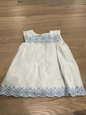 GAP White Dress with Light Blue Floral Eyelet Trim